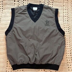 Walt Disney World Black/Khaki Wind Breaker Vest Embroidered Mickey Mouse - Med